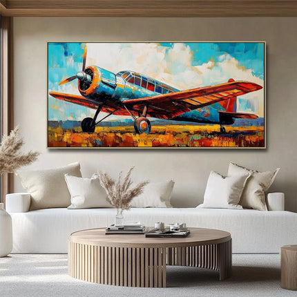 Vintage Flugzeug Abstrakt – Buntes Gemälde