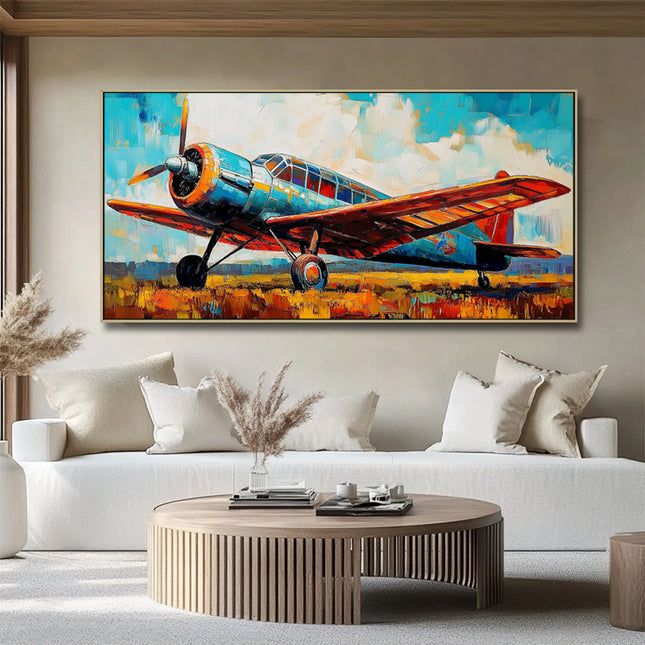 Vintage Flugzeug Abstrakt – Buntes Gemälde