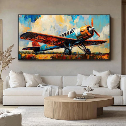 Vintage Flugzeug Abstrakt – Buntes Gemälde