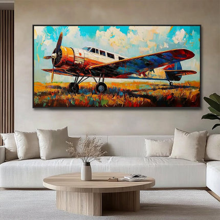 Vintage Flugzeug Abstrakt – Buntes Gemälde