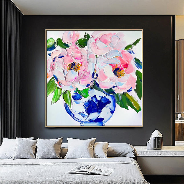 Rosa Pfingstrosen Vase – Wandgemälde