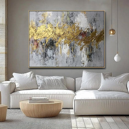 Gold Grau Abstrakt Horizontal – Wandgemälde