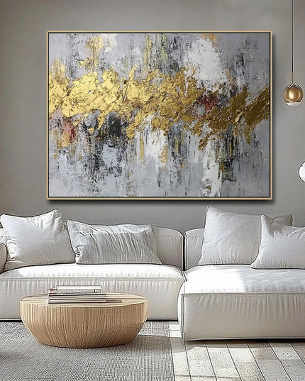 Gold Grau Abstrakt Horizontal – Wandgemälde