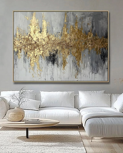 Gold Grau Abstrakt Horizontal – Wandgemälde