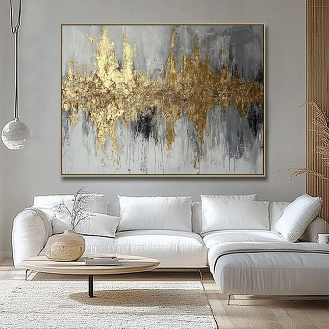 Gold Grau Abstrakt Horizontal – Wandgemälde