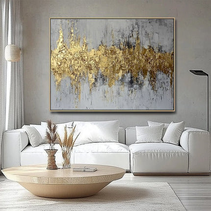 Gold Grau Abstrakt Horizontal – Wandgemälde