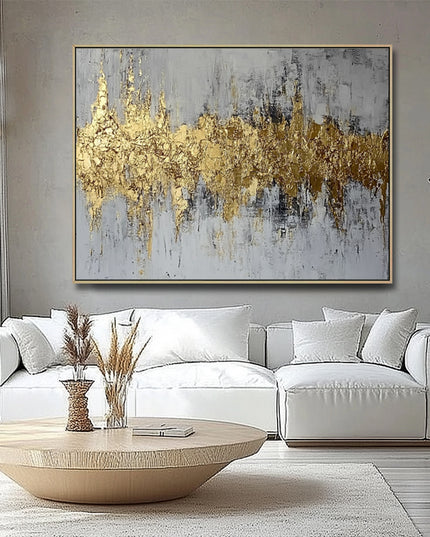 Gold Grau Abstrakt Horizontal – Wandgemälde