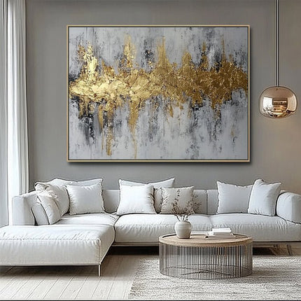Gold Grau Abstrakt Horizontal – Wandgemälde
