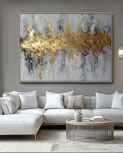 Gold Grau Abstrakt Horizontal – Wandgemälde