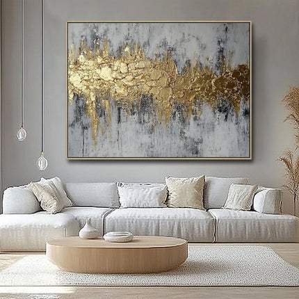 Gold Grau Abstrakt Horizontal – Wandgemälde