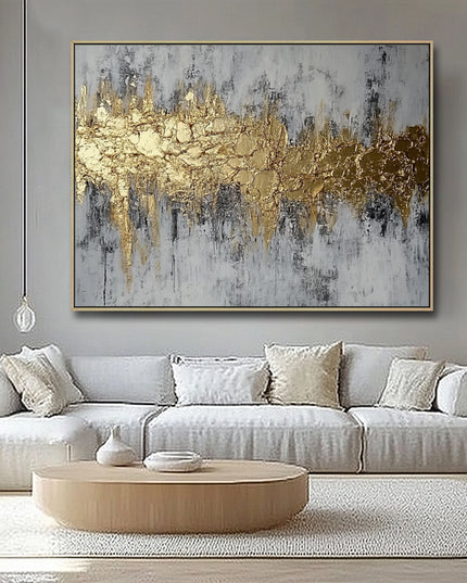 Gold Grau Abstrakt Horizontal – Wandgemälde