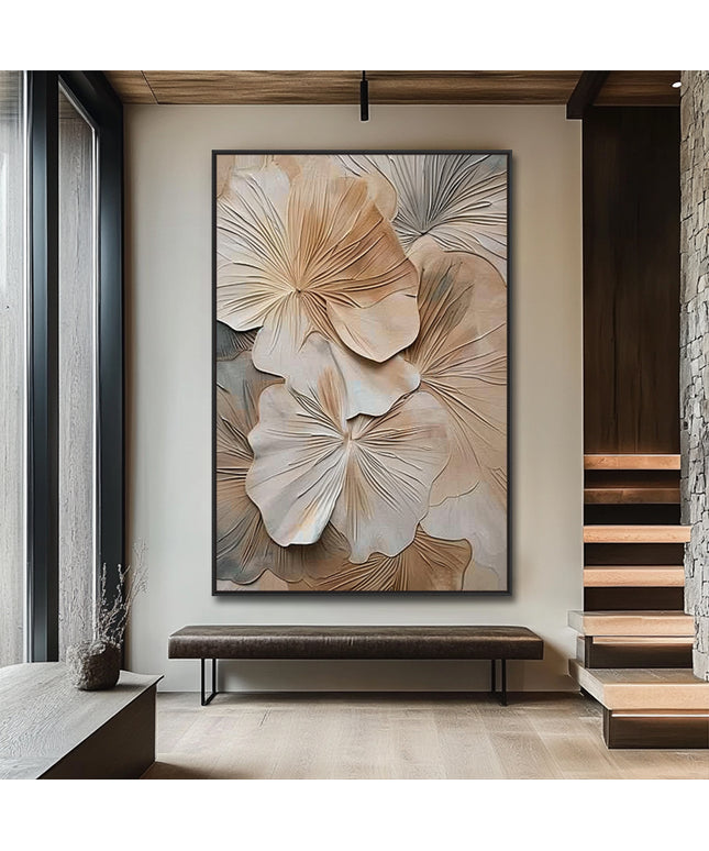 Botanische Blätter 3D Beige – Wandkunst