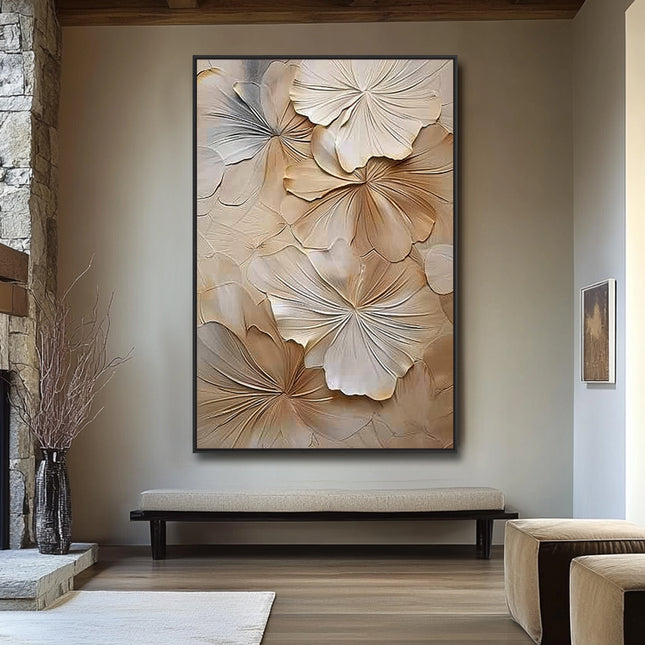 Botanische Blätter 3D Beige – Wandkunst