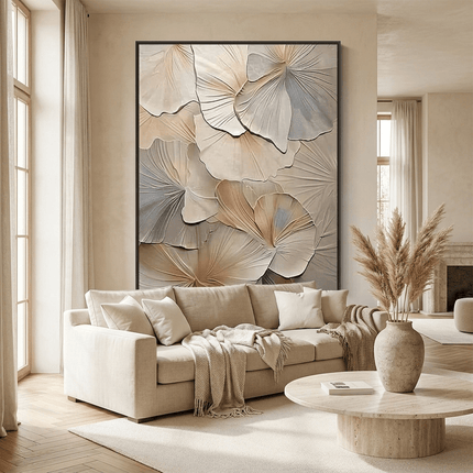 Botanische Blätter 3D Beige – Wandkunst