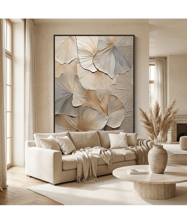Botanische Blätter 3D Beige – Wandkunst