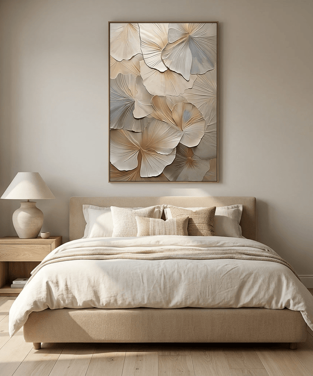 Botanische Blätter 3D Beige – Wandkunst