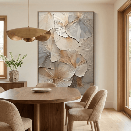 Botanische Blätter 3D Beige – Wandkunst