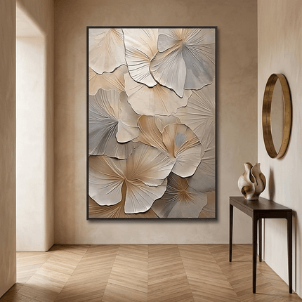 Botanische Blätter 3D Beige – Wandkunst