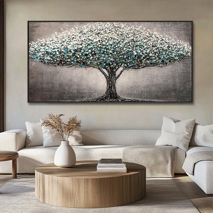 Türkiser Baum Silber – Wandgemälde