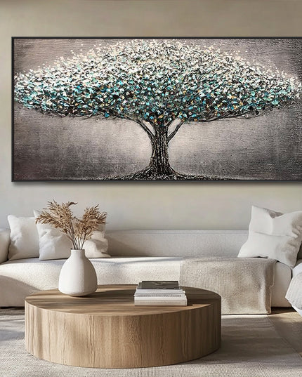 Türkiser Baum Silber – Wandgemälde