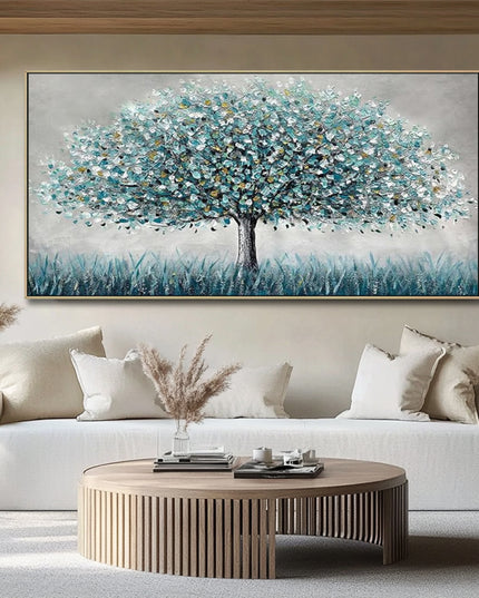 Türkiser Baum Silber – Wandgemälde