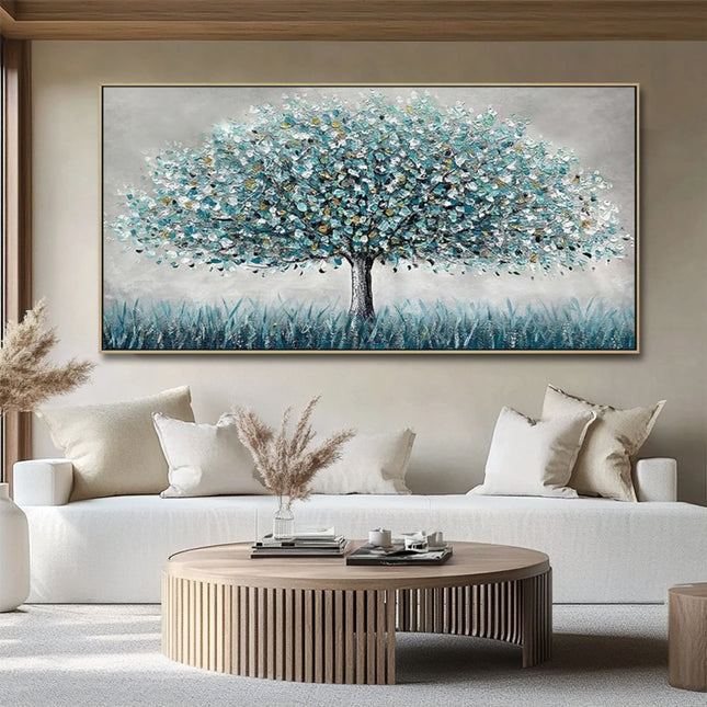 Türkiser Baum Silber – Wandgemälde