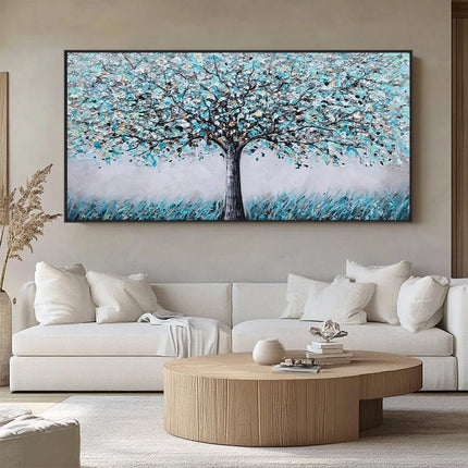 Türkiser Baum Silber – Wandgemälde