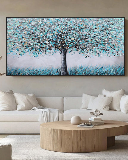 Türkiser Baum Silber – Wandgemälde