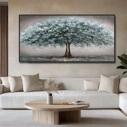 Türkiser Baum Silber – Wandgemälde