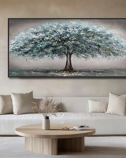 Türkiser Baum Silber – Wandgemälde