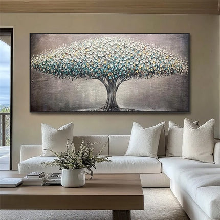 Türkiser Baum Silber – Wandgemälde