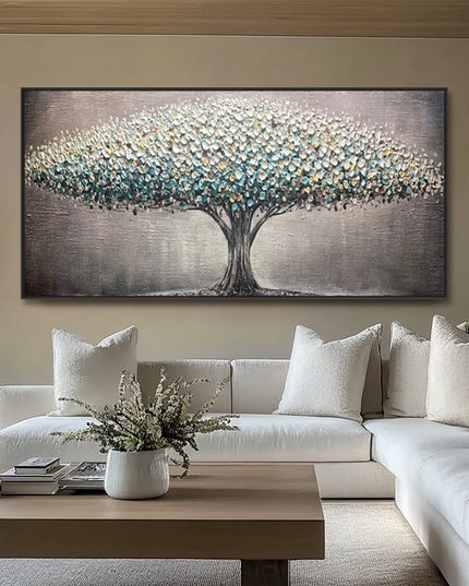 Türkiser Baum Silber – Wandgemälde