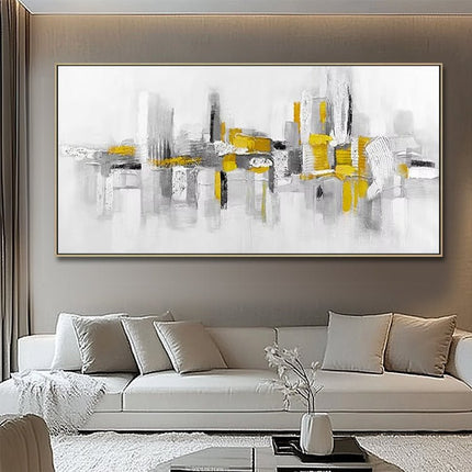 Abstrakt Gelb-Grau Modern – Wandgemälde