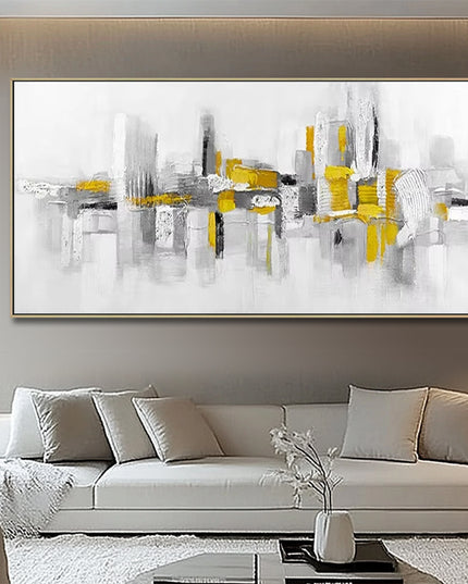 Abstrakt Gelb-Grau Modern – Wandgemälde