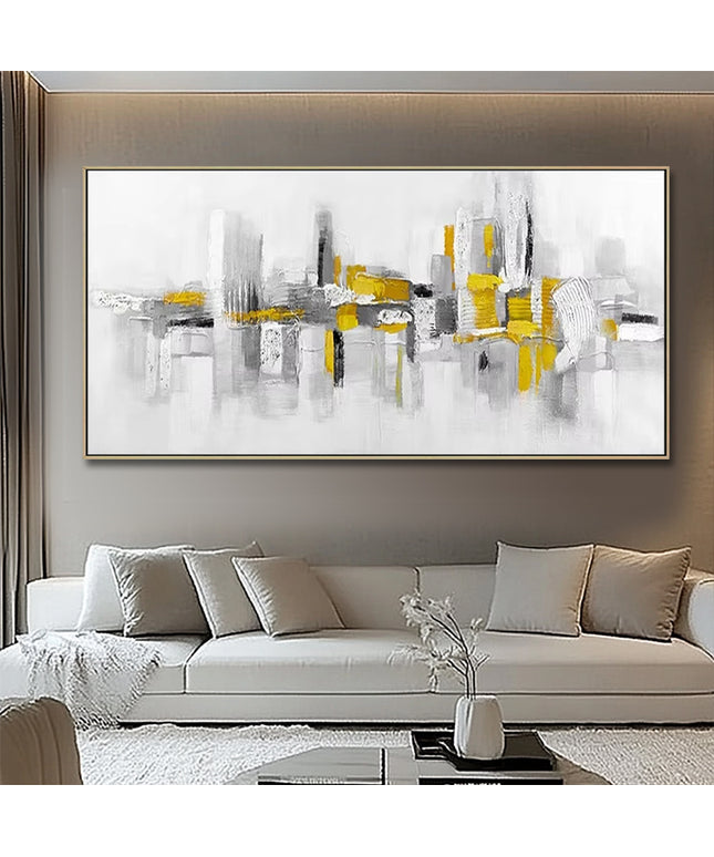 Abstrakt Gelb-Grau Modern – Wandgemälde