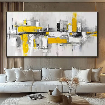 Abstrakt Gelb-Grau Modern – Wandgemälde