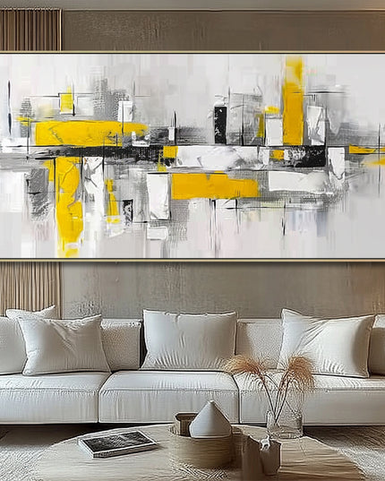 Abstrakt Gelb-Grau Modern – Wandgemälde