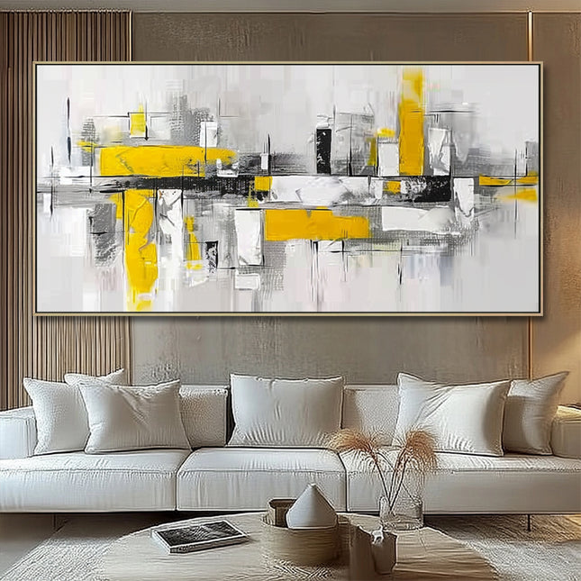 Abstrakt Gelb-Grau Modern – Wandgemälde