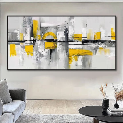 Abstrakt Gelb-Grau Modern – Wandgemälde