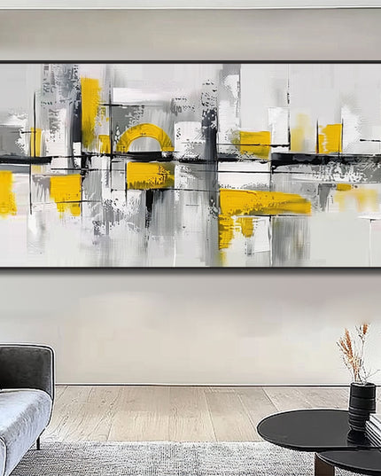 Abstrakt Gelb-Grau Modern – Wandgemälde
