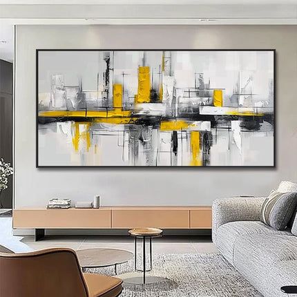 Abstrakt Gelb-Grau Modern – Wandgemälde