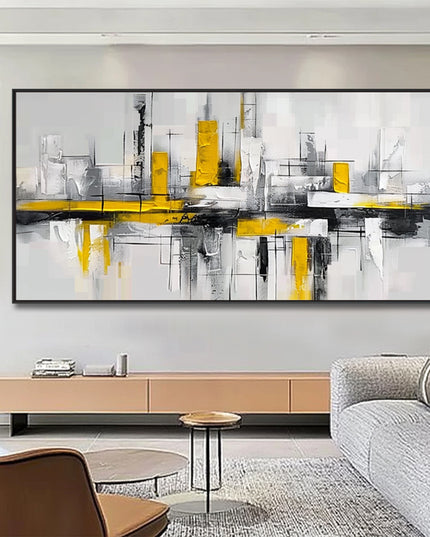 Abstrakt Gelb-Grau Modern – Wandgemälde