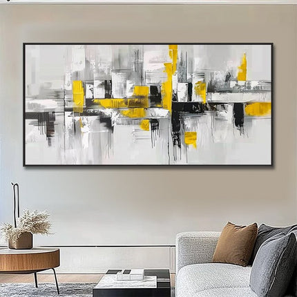 Abstrakt Gelb-Grau Modern – Wandgemälde
