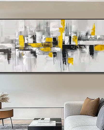 Abstrakt Gelb-Grau Modern – Wandgemälde
