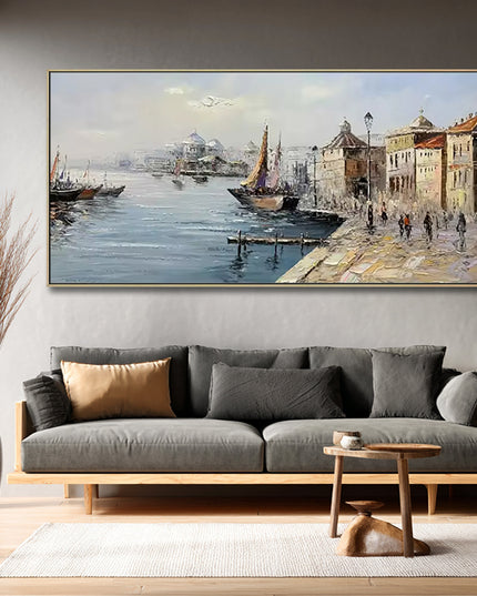 Hafen Stadtbild Klassisch – Gemälde