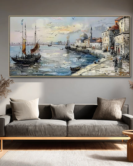 Hafen Stadtbild Klassisch – Gemälde