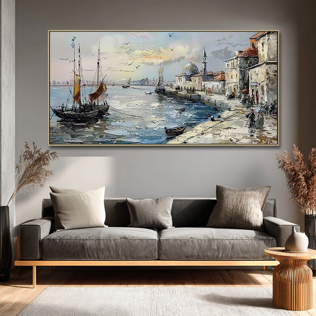 Hafen Stadtbild Klassisch – Gemälde