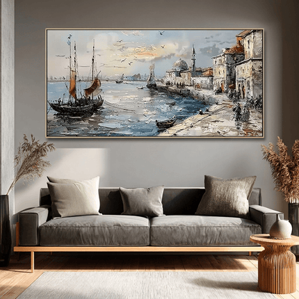 Hafen Stadtbild Klassisch – Gemälde