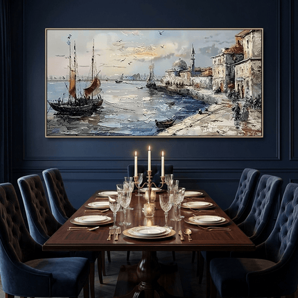 Hafen Stadtbild Klassisch – Gemälde