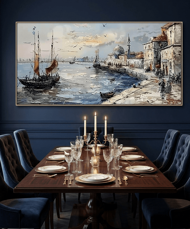 Hafen Stadtbild Klassisch – Gemälde